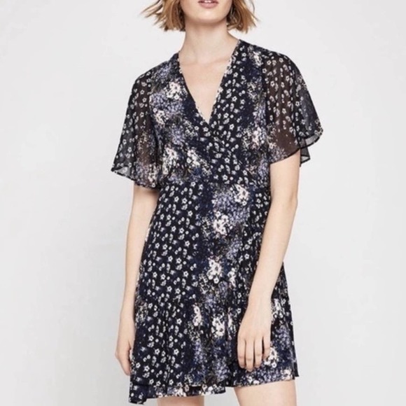 BCBGeneration Floral Sheer Flutter Sleeves Wrap Dress - Picture 1 of 4
